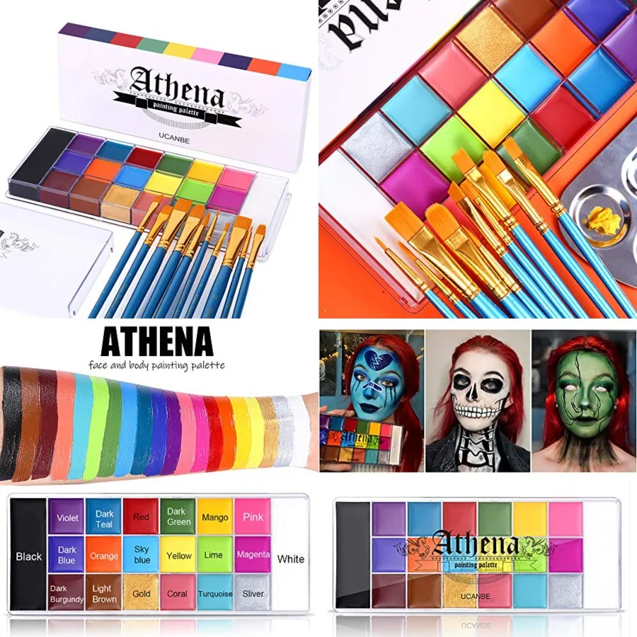 

UCANBE Face Body Paint Set-Athena Painting Palette10 Professional Artist Brush Large Deep Pan Ideal for Halloween Cosplay Party