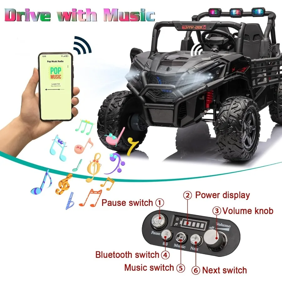 24V 2-Seater Ride On Car Side by Side Ride On Truck with Remote Control Battery Powered Electric Car for Off-Road Ride On Truck