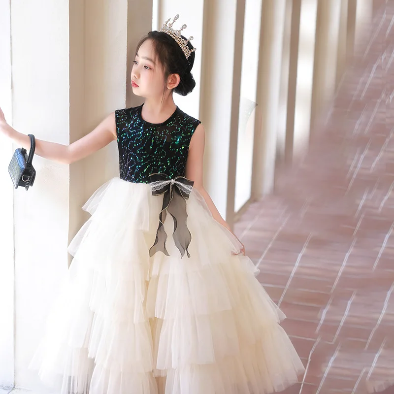 Vestidos de princesa con diamantes brillantes para niña, esmoquin Formal para graduación, fiesta de cumpleaños y bodas, 2024