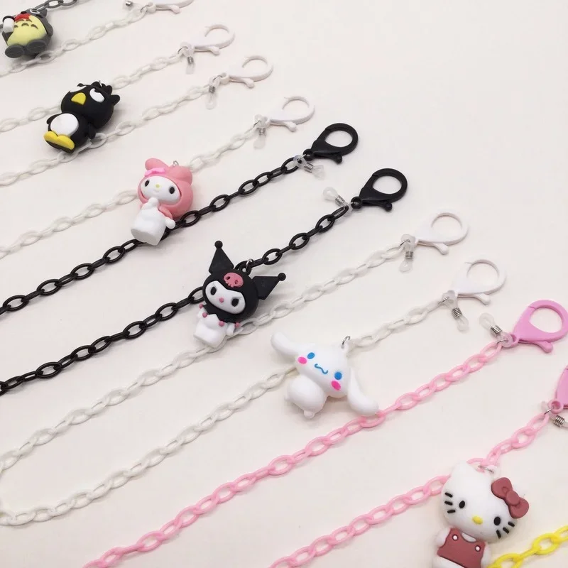 Sanrioed kawaii my melody cinnamoroll kuromi kt acrylic glasses face mask dual use chain anime adult children anti-lost lanyard