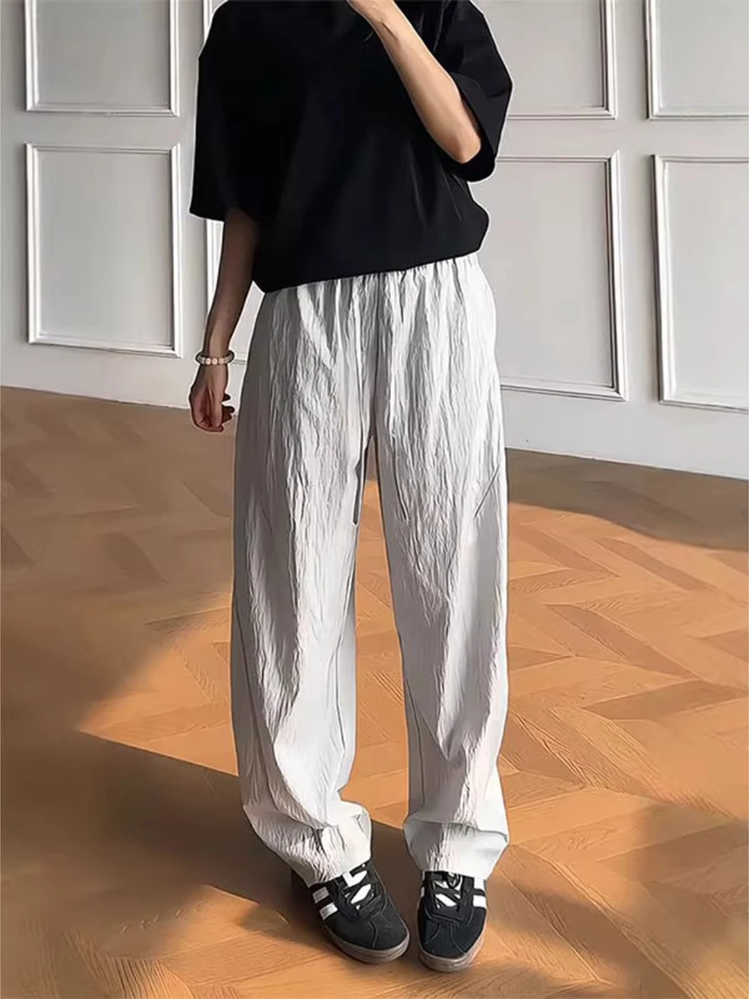 

Белые хлопковые льняные мужские летние тонкие свободные широкие брюки, удобные дышащие повседневные брюки прямого кроя для подростков