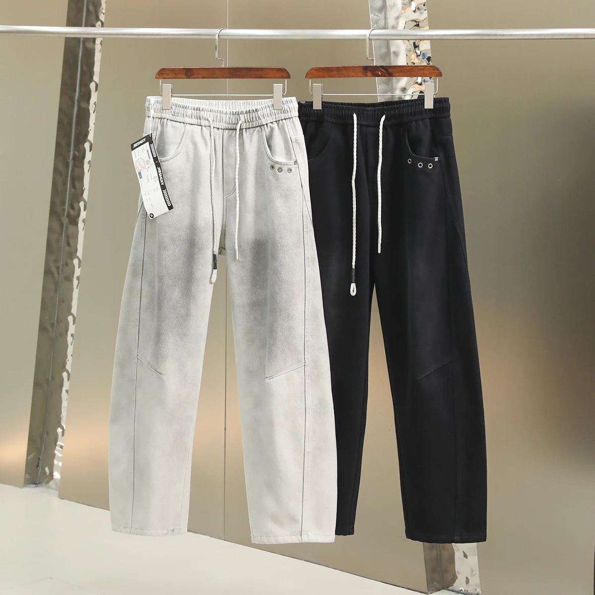 

Мужские утепленные джинсы в американском стиле с эффектом потертости, на флисовой подкладке, осенне-зимние, повседневные, свободного кроя