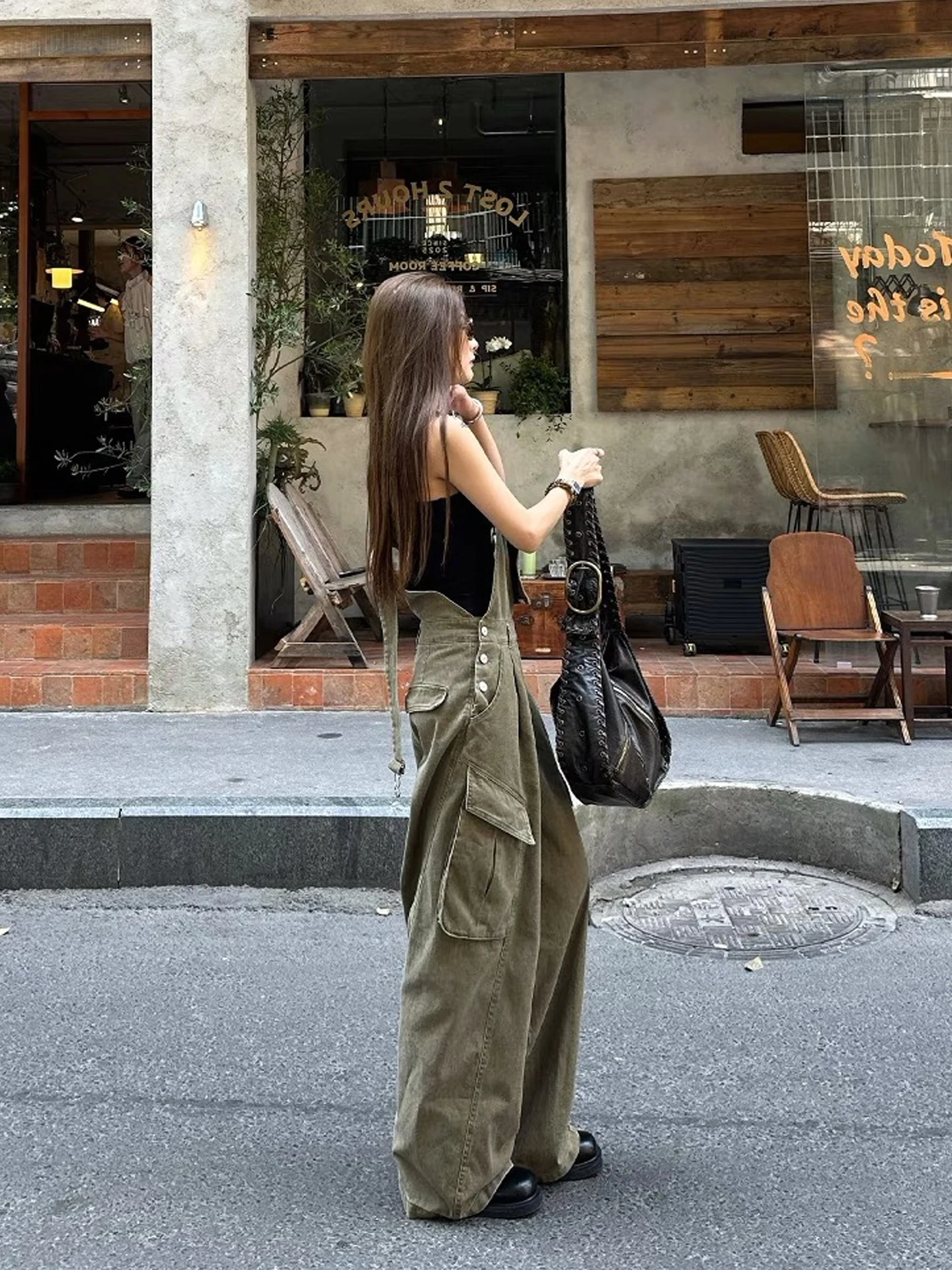 عارضة عالية الخصر وزرة الدنيم المرأة فضفاضة تناسب مستقيم الساق عمال Sle ربيع الخريف جديد وصول خمر نظرة