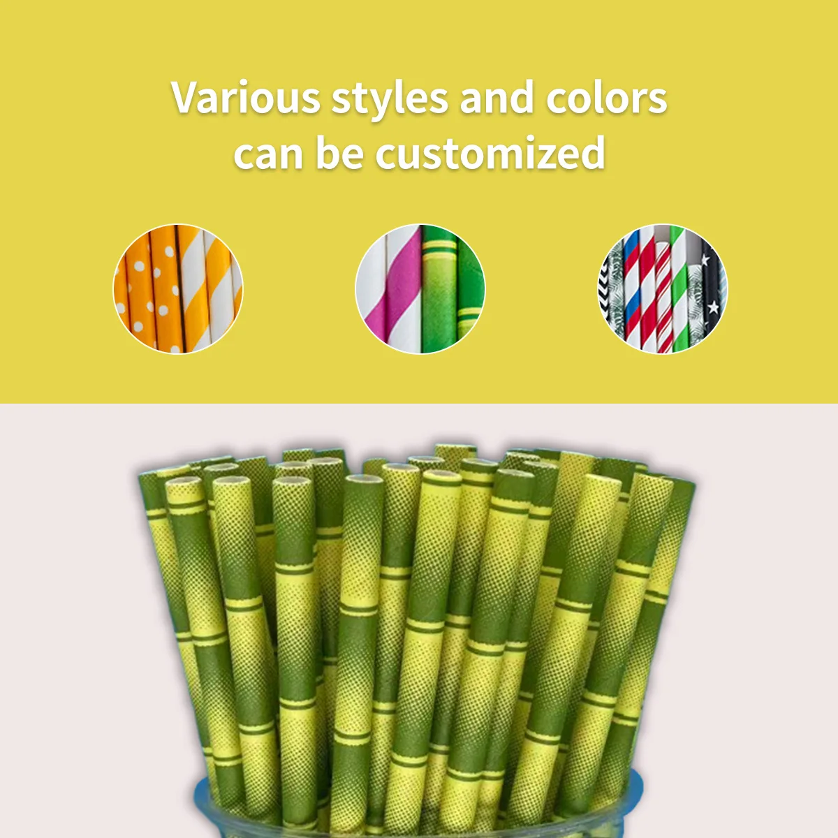 Yellow Bamboo 6*197mm Paper Straws Biodegradable Disposable Party Drinking Straws for Juices Shakes and Smoothies 200pcs