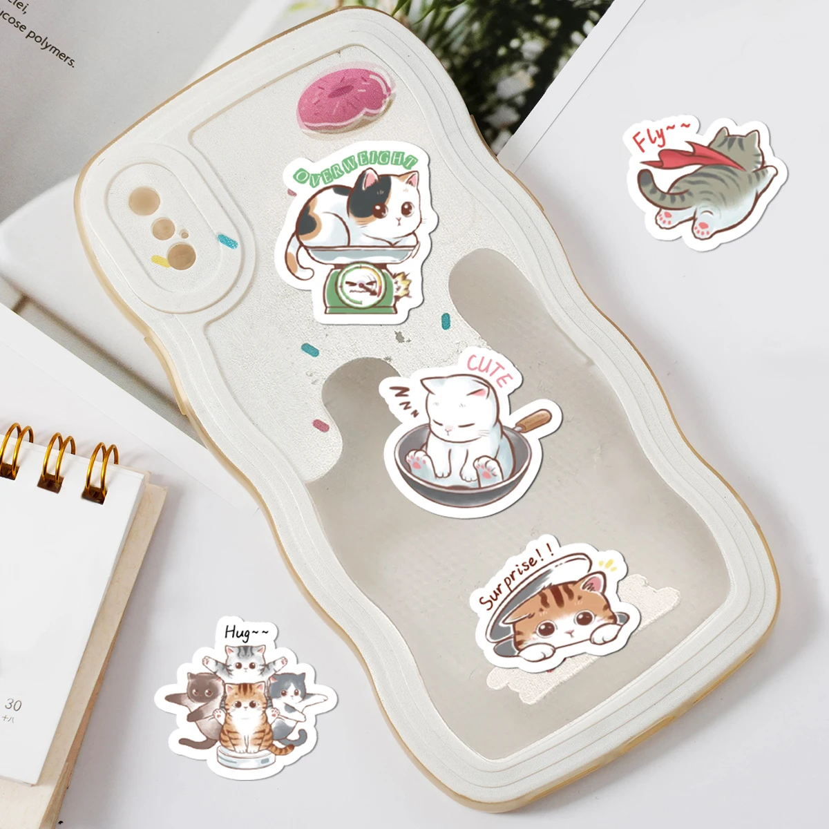 46pcs Cute Kitten Cartoon Graffiti Stickers Decorated Notebook Water Cup Diary Guitar Classic Toy Scrapbook Waterproof PVC Decal