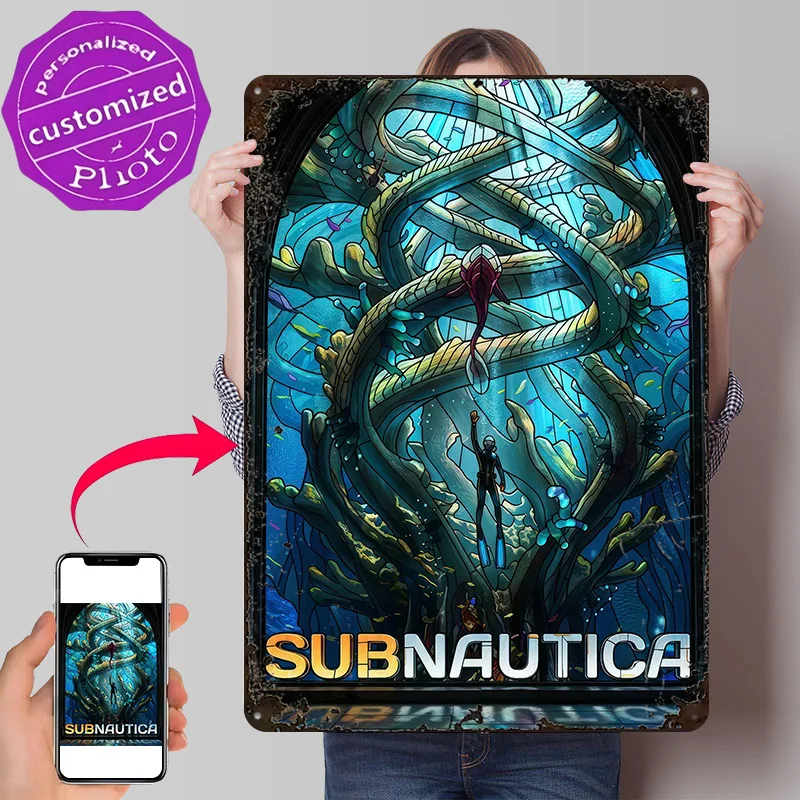 Subnautica Stained Glass Art Metal Poster Perfect Gift for Fans Lovers Customized Wall Art Metal Sign for Bar Accessories House