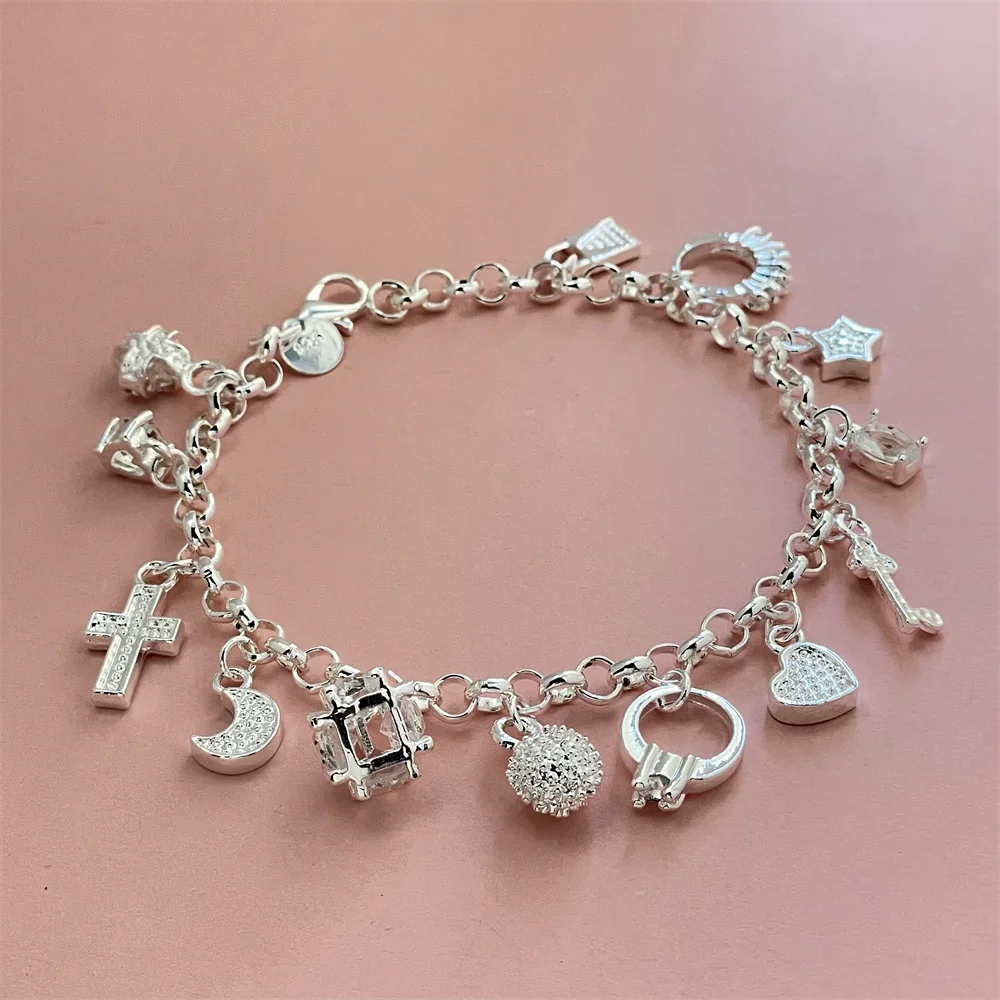 

925 Sterling Silver Bracelet Zircon Multi Treasure Charm Exquisite Women Fashion Wedding Party Gift Jewelry