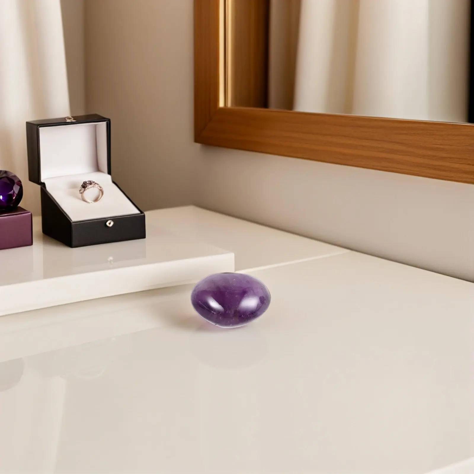 Amethyst Crystal Heart Pendant, 45mm Polished Healing Stone for Love, Stress Relief & Valentine’s Gift