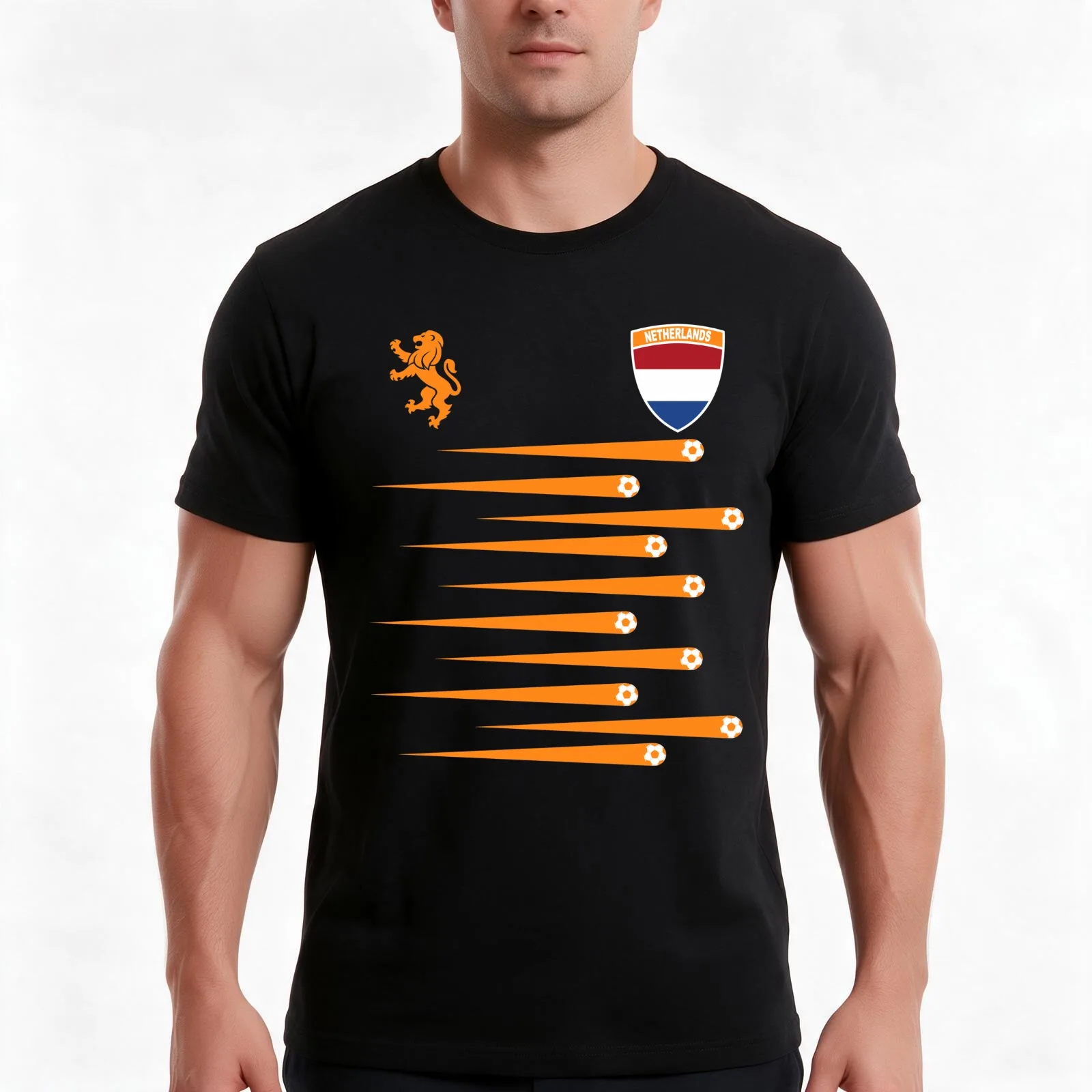 Netherlands soccer ball football design Nederland Flag T-Shirt, Summer Casual Cotton Tee, Oversized Streetwear Tops, 100% Cotton