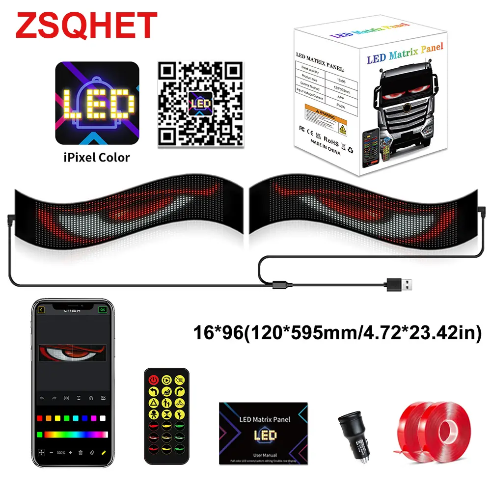 Zsqhet sinal de carro bluetooth app led matriz pixel painel luz noturna diy programável flexível display led para loja carro hotel bar