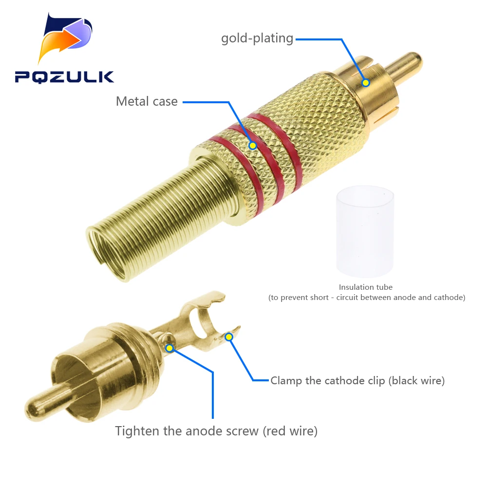 Gold Red Black Metal Spring RCA Connector Male Jack Plug AV Plugs For PC Audio Vedio Welding DIY Parts