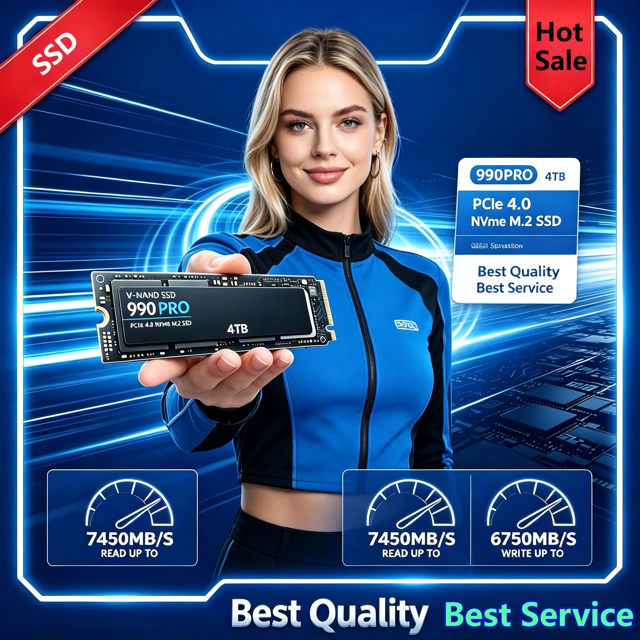 Genuine 990 PRO NVMe M.2 2280 SSD 512G‑4TB PCIe Gen4 7450MB/s High‑Performance Disk Perfect For PS5 Console Gaming PC Laptops