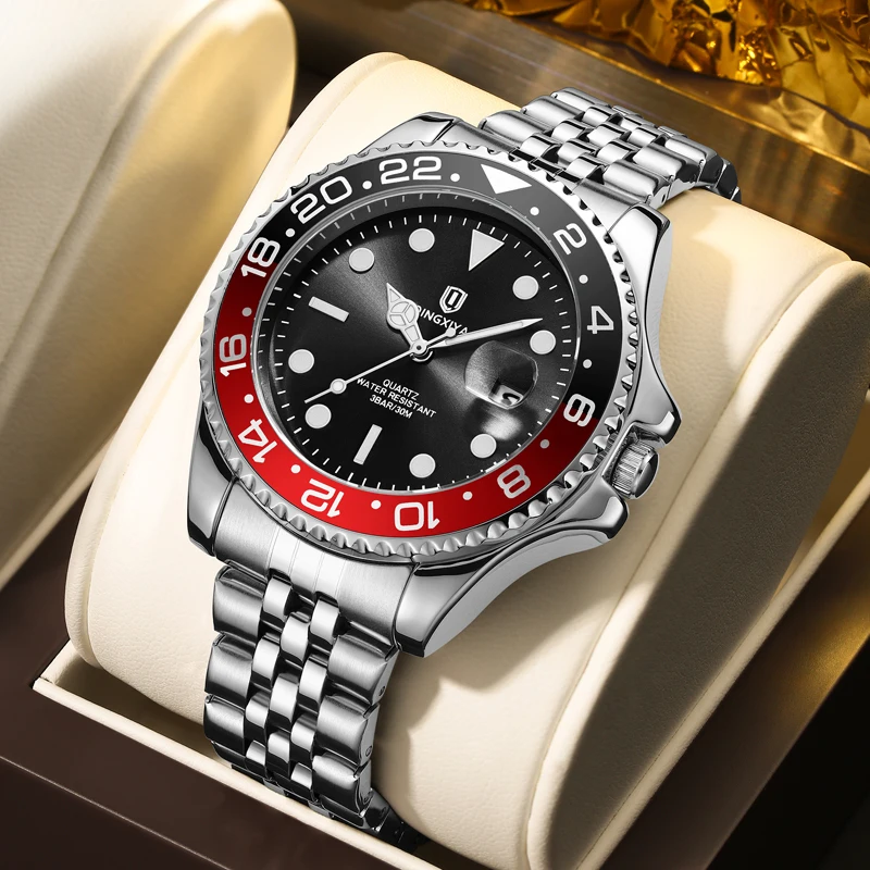 QINGXIYA Luxus Quarz Männer Uhr Wasserdicht Leucht Datum Mann Uhr Edelstahl Business Armbanduhren Männlich Uhr Reloj + Box 3
