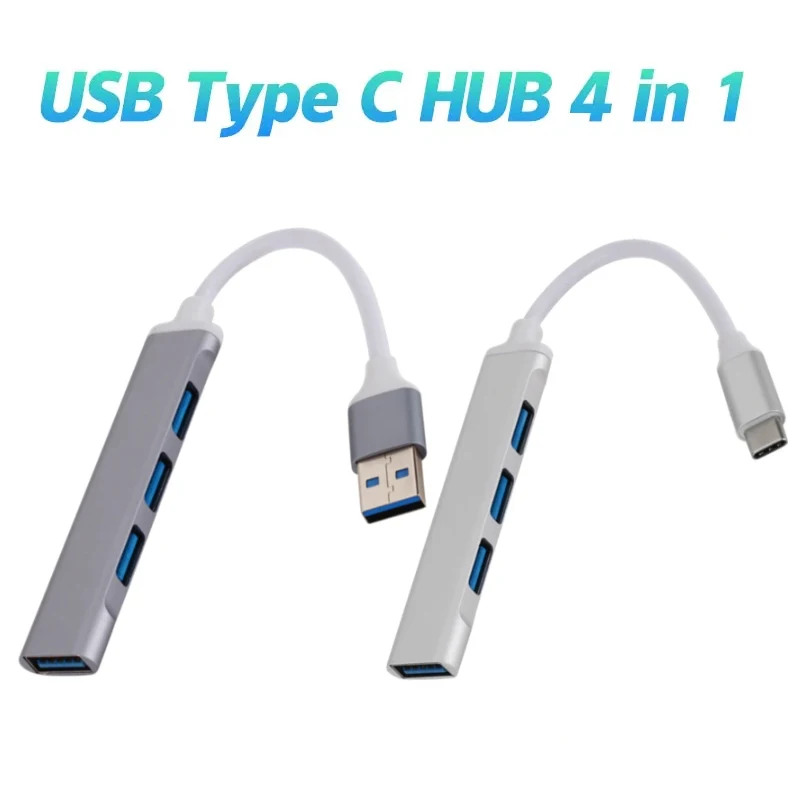 Mini USB Type C Hub 4 Port Adapter USB 3.1 Multi Splitter Docking Station UltraSlim Super Speed Aluminum For Computer Laptops PC