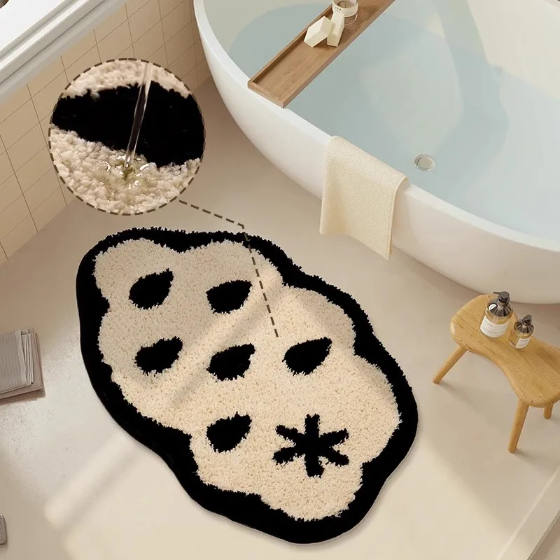 Tufting Black White Clouds Bathroom Mat Bathmat Rug Carpet Entrance Doormat Floor Anti Slip Pad Aesthetic Home Decor 40x60cm