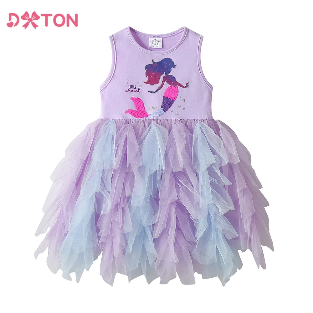 

DXTON Summer Girls Princess Dress Sequined Mermaid Tulle Children Casual Dresses Sleeveless Kids School Perform Party Clothing