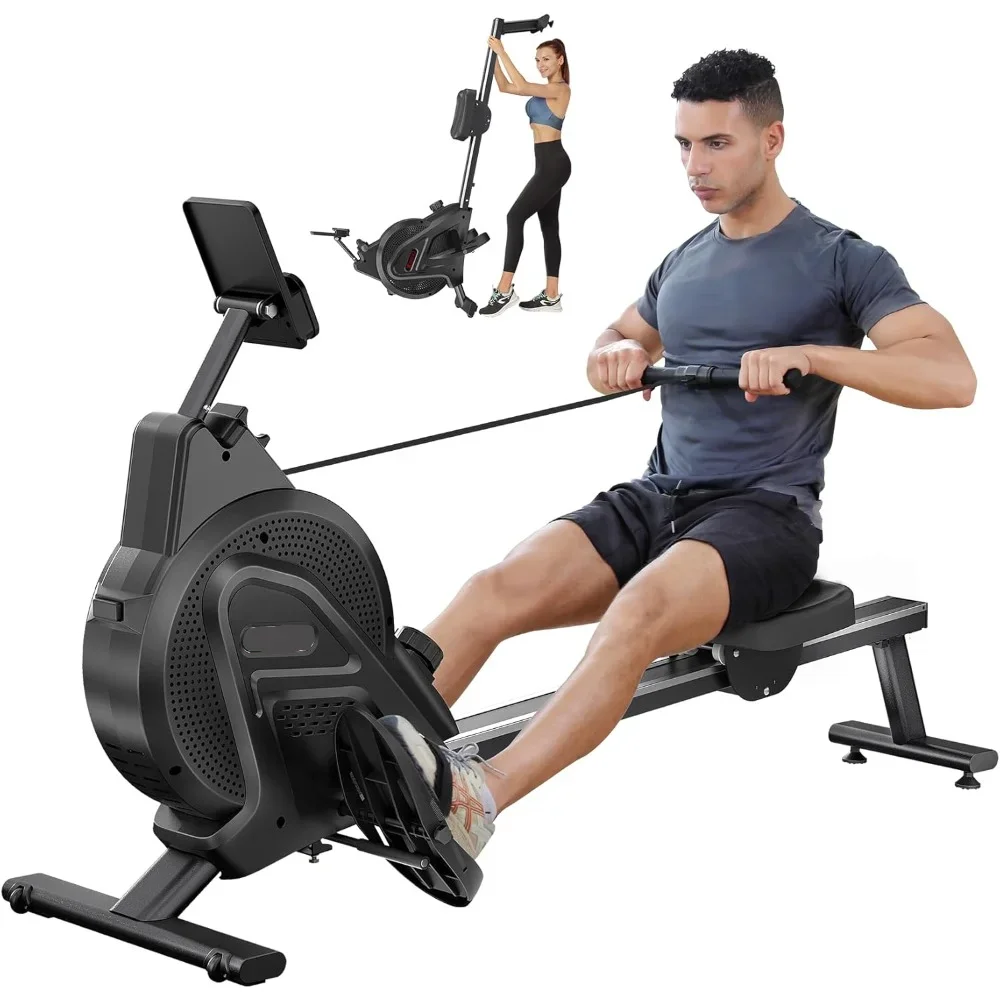 

Rowing Machine, 350 LBS Weight Capacity, Magnetic with Aluminum Slide Rail, LCD Monitor, Row Machine for Cardio Training