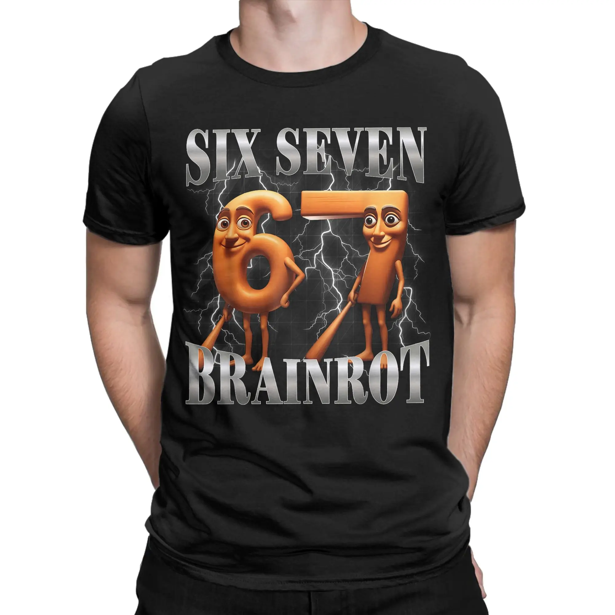 Funny 67 Italian Brainrot Tung Tung Sahur Six Seven Meme T Shirt Men Cotton Novelty T-Shirt O Neck  Tees Short Sleeve Clothes