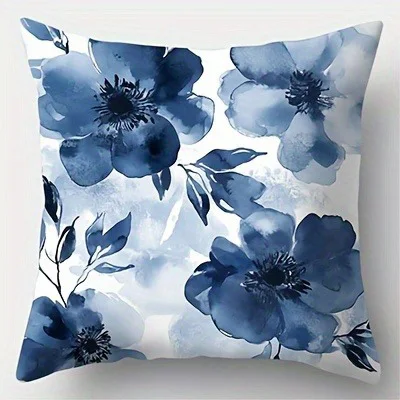 Blue Floral Watercolor Pillowcase ,Sofa bedroom cushion cover, single-sided printing, without pillow core