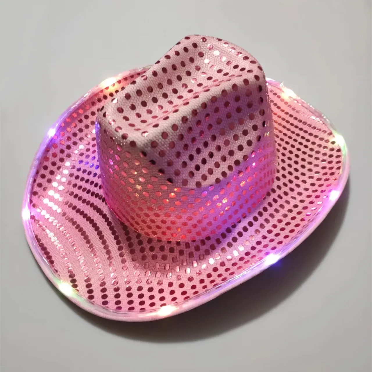 1pcs Cowboy Hat Led Sequin Glow Party Cap Flashing Light Up Dance For Birthday Wedding Festival Halloween view 5