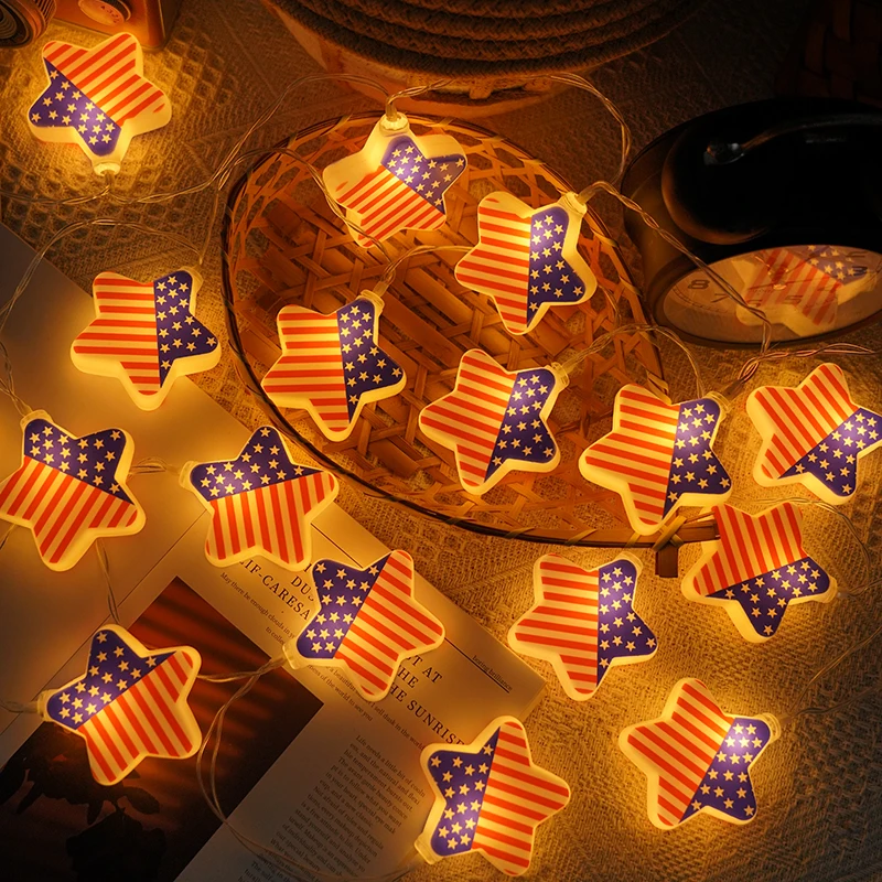 USA Flag Patriotic LED String Lights - Red,White & Blue 4th of July Decorations,Outdoor Starry Lights for Independence Day Party