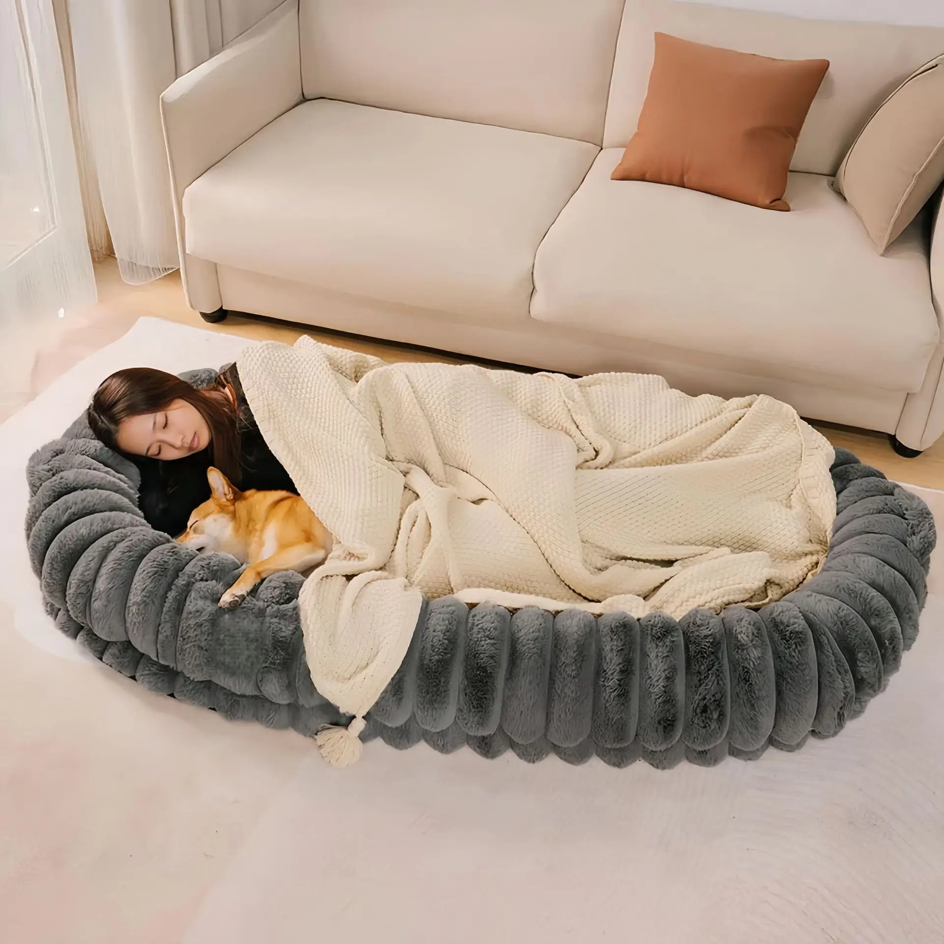 

Human Pet Sharing Dog Bed Extra Large Washable Safe Comfortable Sofa Couch Mattress
