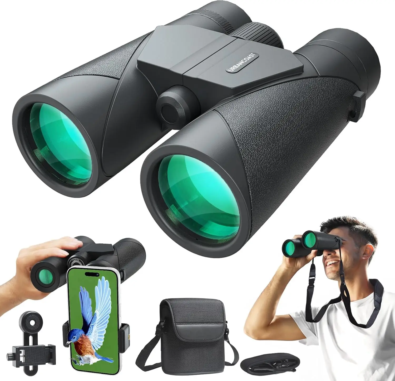 HD Binoculars for Adults High Powered with Phone Adapter, IPX7 Waterproof Binoculars with Large Eyepiece, Binoculars for Huting