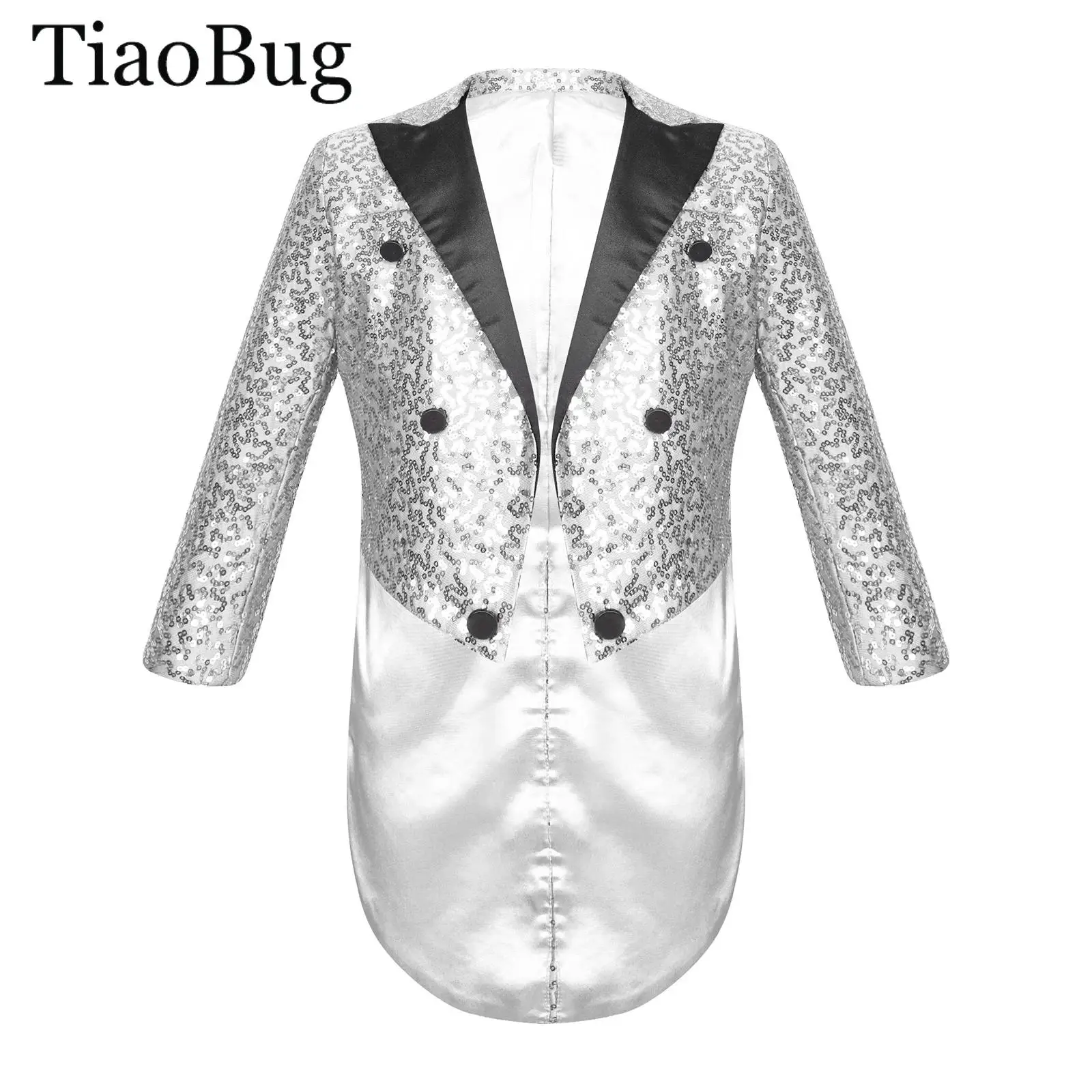 

Boys Long Sleeve Sequin Blazer Tuxedo Coat Magic Circus Showman Costum Halloween Cosplay Prince Gentleman Suit Tailcoat Dress Up