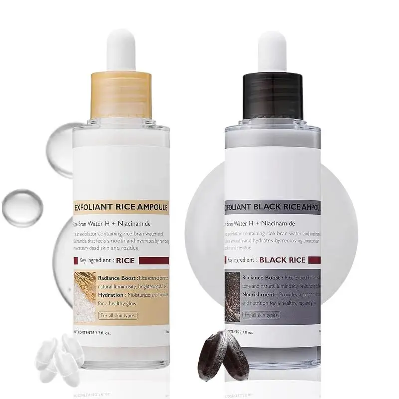 Сыворотка с рисовыми ампулами, отшелушивающая сыворотка, отшелушивающая клетка для кожи, скраб для лица и тела, средство для удаления черных точек для всех типов кожи, 2,7 жидких унций