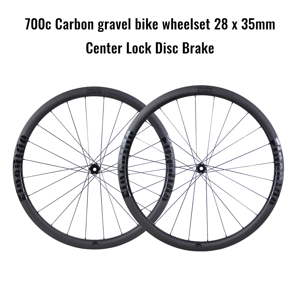 FineRide 700c Carbon Wheels Disc Brake Carbon Rim Center Lock Road Bike Wheelset Clincher Tubeless Ready Bicycle Wheelset