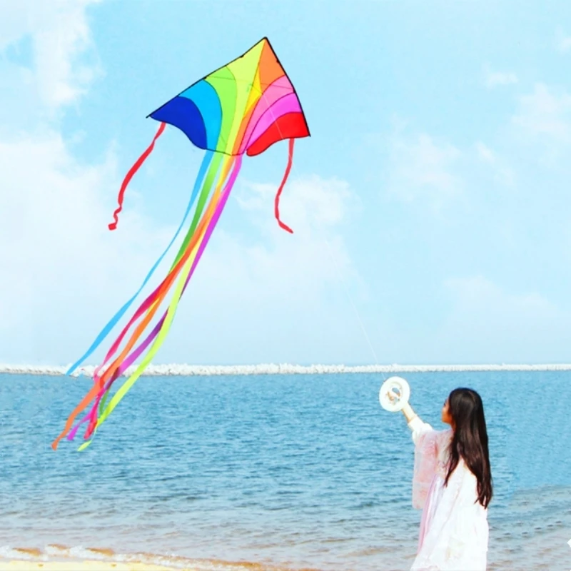 free shipping rainbow high kites flying for children kites string line outdoor fun toys factory ikite kids kites grey reel squid