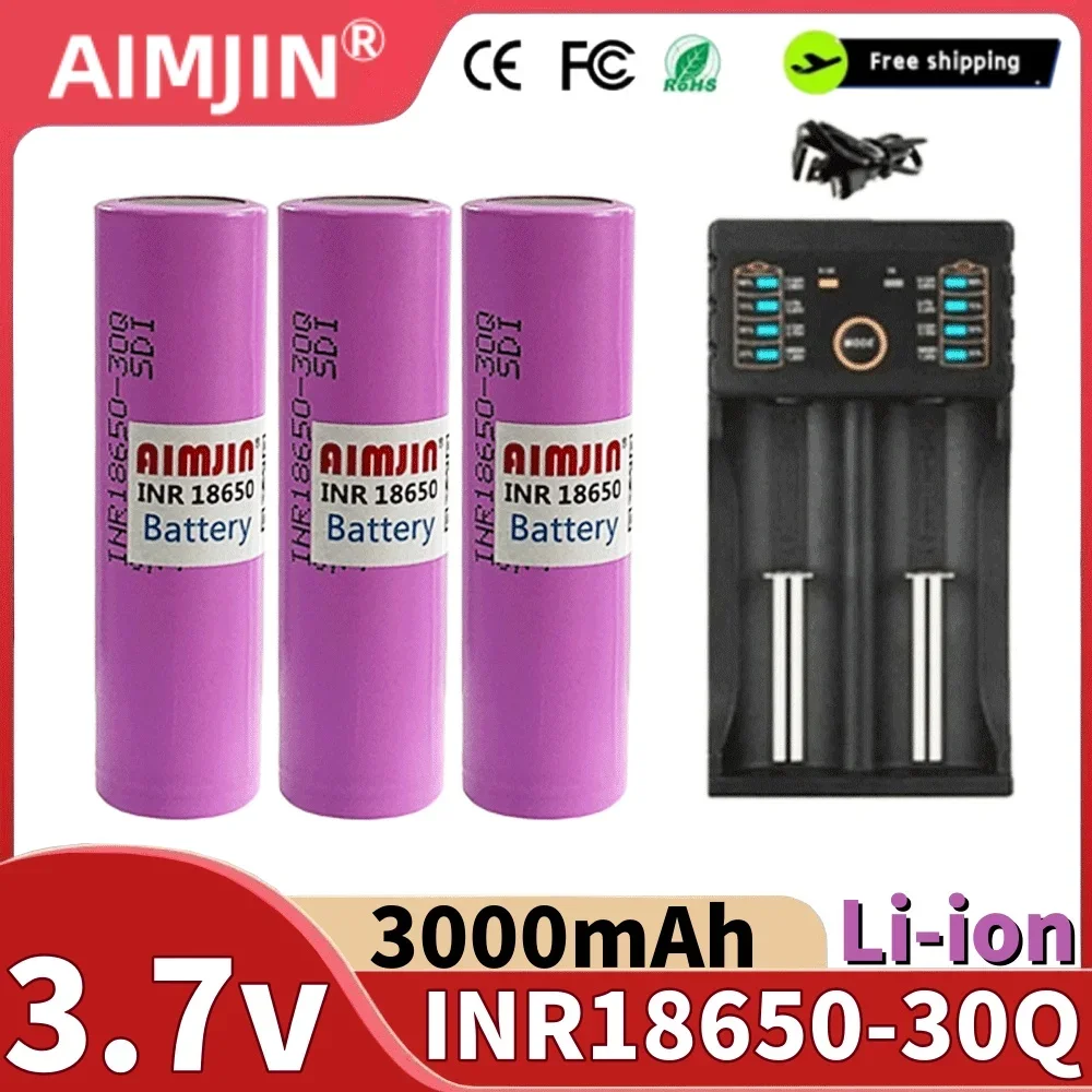 

INR18650 30Q 3.7V 18650 Battery 3000mAh 20A Discharge Li-ion Rechargeable Battery ,for All Kinds of Electronic Products+Charger