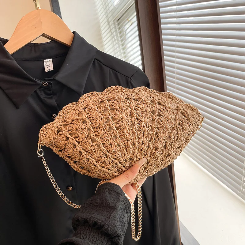 

Women's Straw Woven Bag Lotus Leaf Hand Woven Small Handbag Bohemian Ladies Beach Bag Purses Weave Girls Cute Crossbody Bags