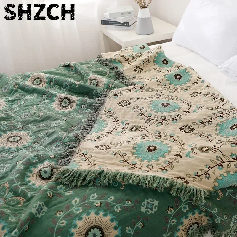 Textile City Cotton Gauze Calendula Jacquard Throw Blanket Home Loveseat Sofa Towel Four Seasons Slipcovers Sofa Cover Bedspread