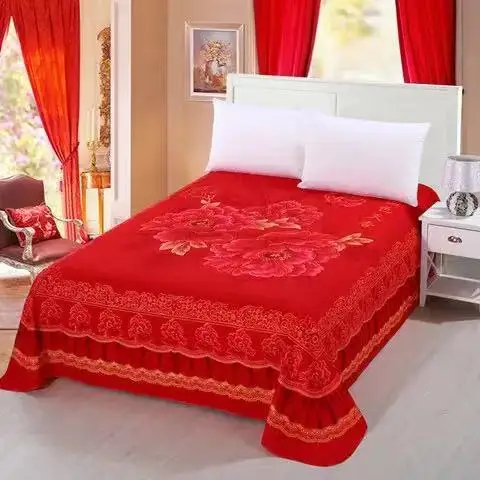 1pc Floral 3D Printing Sanding Soft Flat Sheet Big Large Size 245x245cm Wedding Bed Sheet Thicken Twin Bedsheet No Pillowcase