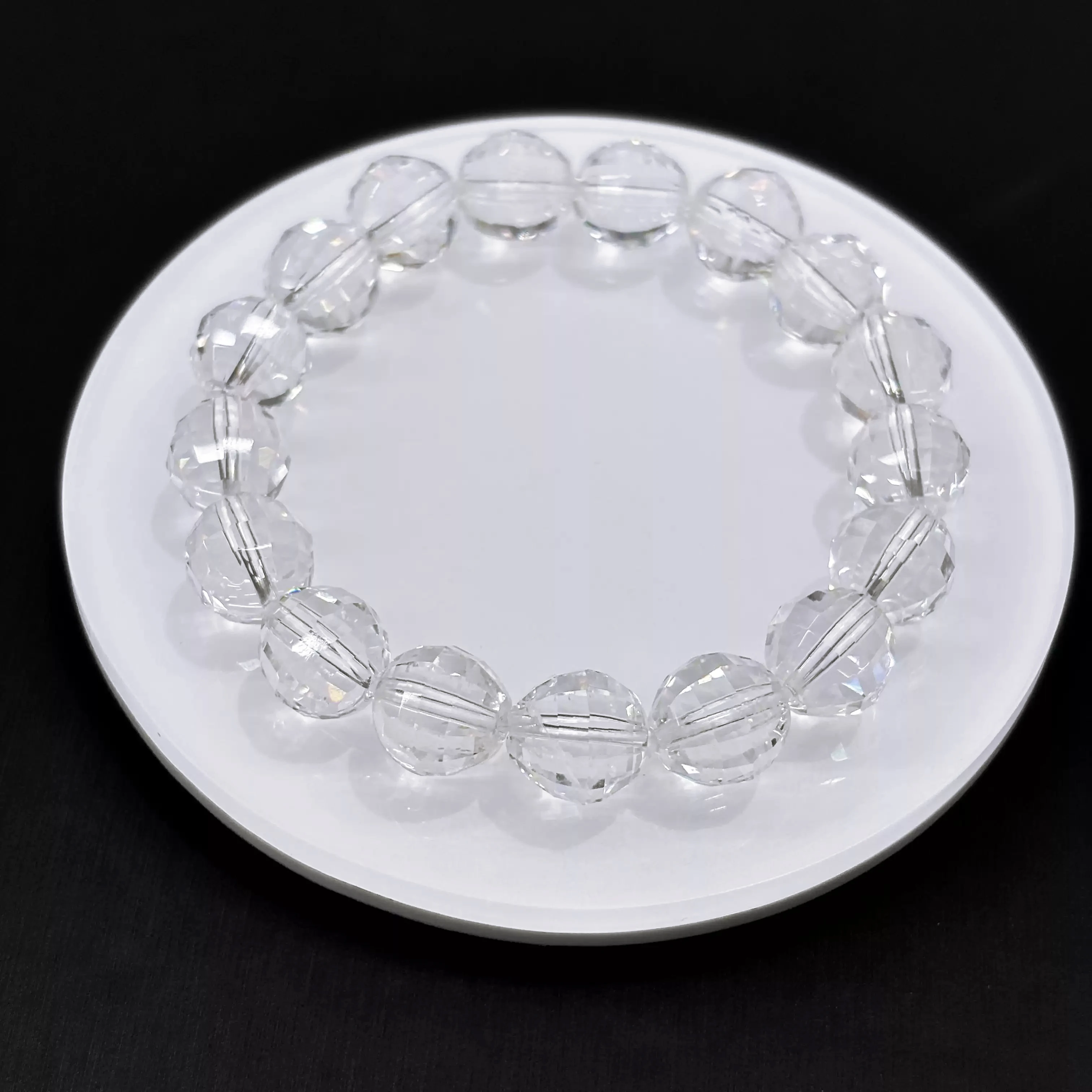 

Natural Rock Crystal Quartz Faceted Round Bead Stretch Bracelet, Clear Transparent with Subtle Inclusions for Women Adults