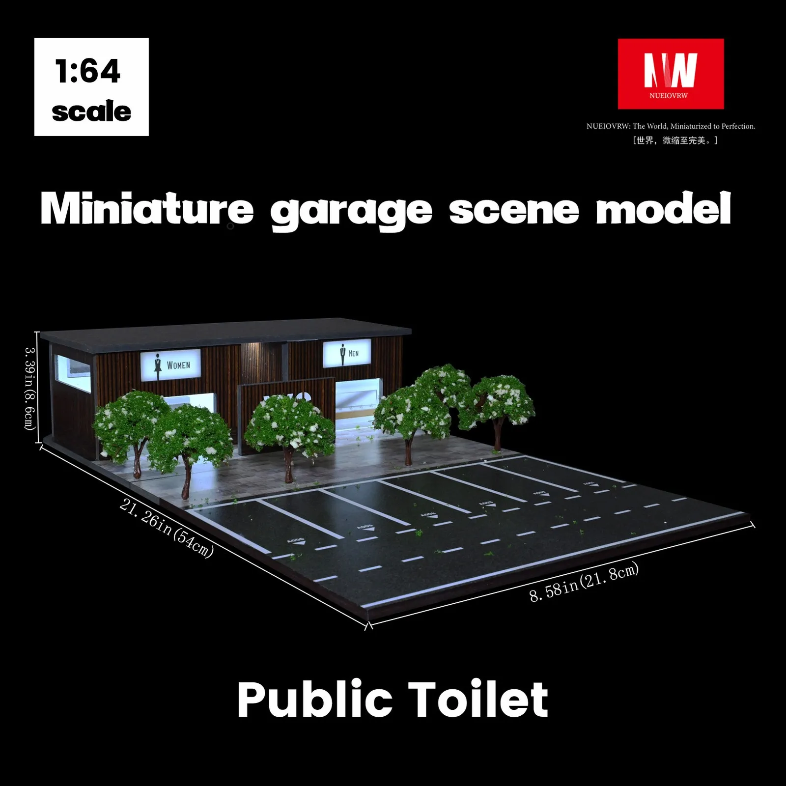 Diorama 1:64 modelo de garaje de inodoro iluminación LED tricolor ciudad calle escena estacionamiento vitrina modelo de juguete