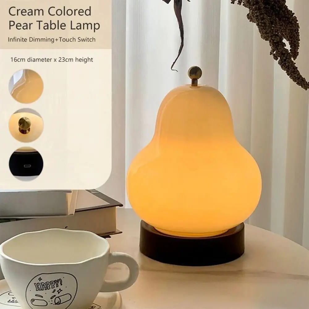 

Glass Pear LED Night Light Modern Creative Touch Pear Table Lamp Rechargeable Stepless Dimmable Bedside Lamp Outdoor Lighting