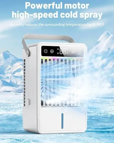 

Portable Mini Air Cooler with 5 Speeds, 1.5L Evaporative Cooling Fan & Humidifier for Room, Office, Bedroom (White)