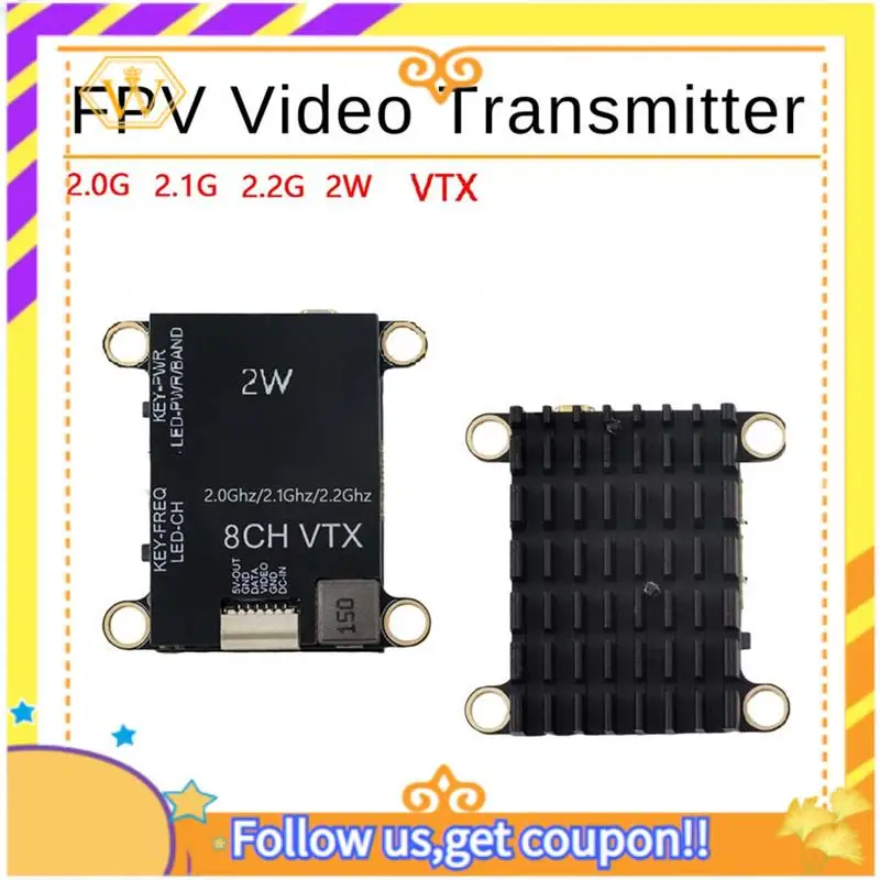 Latest-2.0G 2.1G 2.2G 2W VTX 8CH High Power FPV Audio Video Transmitter NTSC/PAL Forfpv Long Range RC Drone