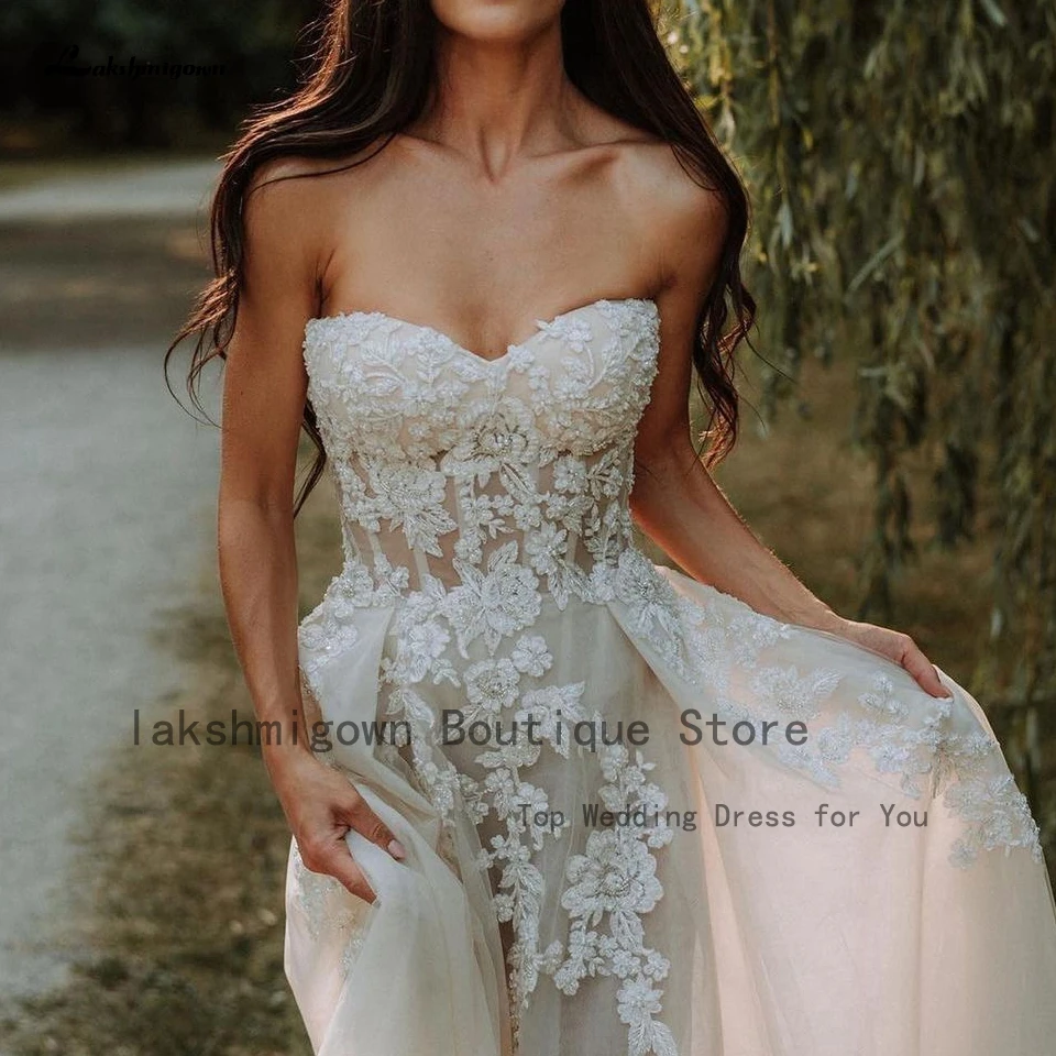 Uit De Schouder Bruidsjurken 2022 Sweetheart Lace Kralen Vestido Civiele Bridal Boho Jurken Gewaden De Mariage