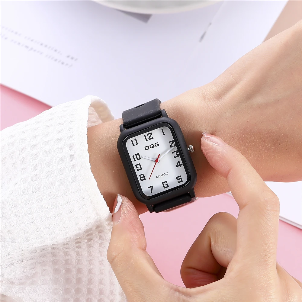 Fashion Sports Women DQG Brand Watches Simple Rectangle Numbers Ladies Quartz Watch Casual Silicone Strap Dress Gift Wristwatche