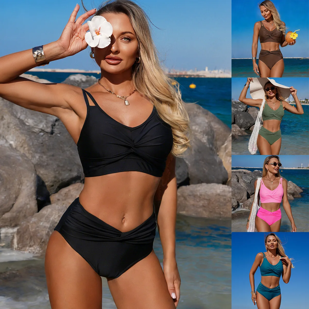 

Bathing Suit Women European And American Split Bikini Swimsuit Women's Solid Color Sexy Sports Swimsuit