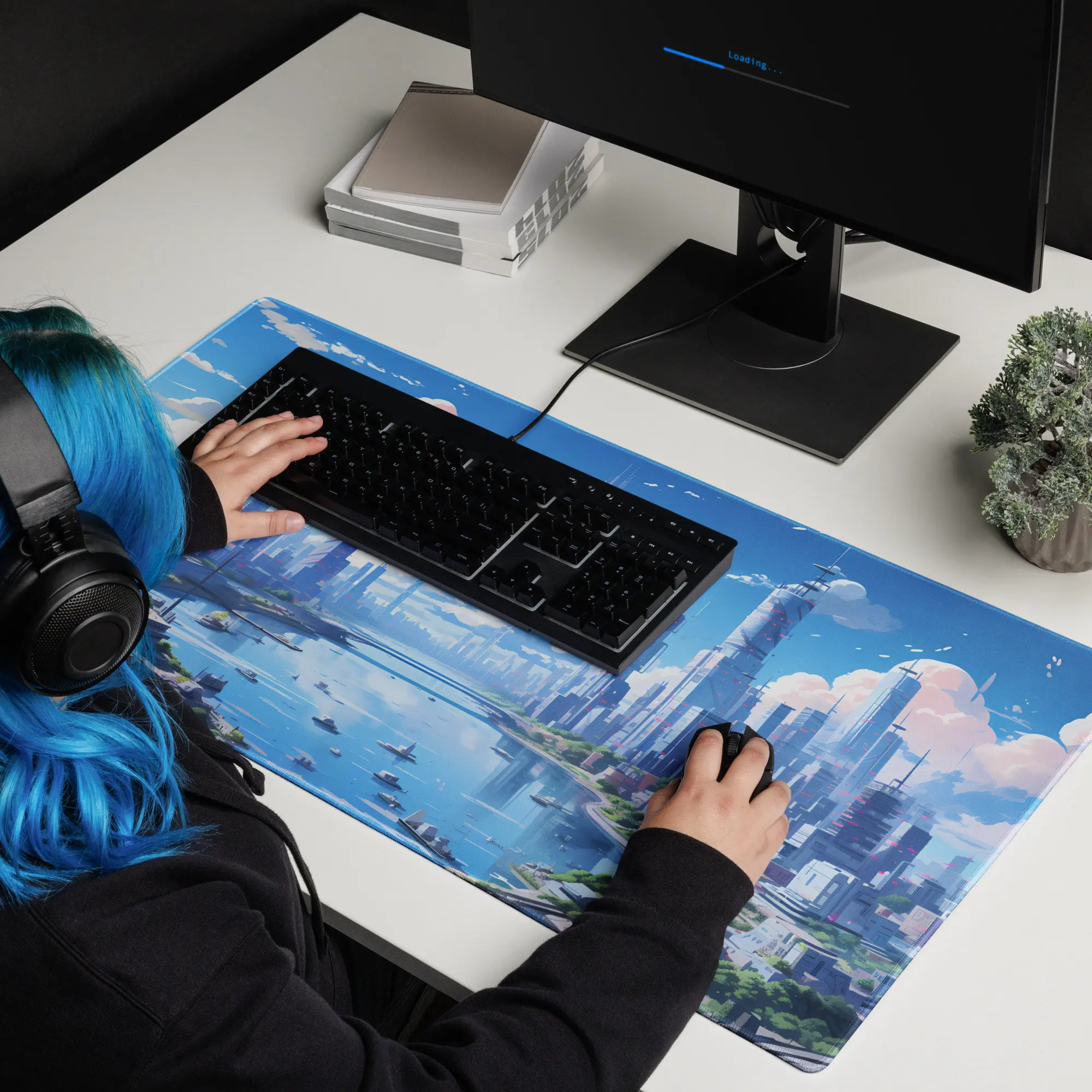 Futuristic Cityscape Anime Game Mouse Pads, Anime Desk Mat, Gift for Anime Game Players, Desktop Accessory, Large Mouse Pad