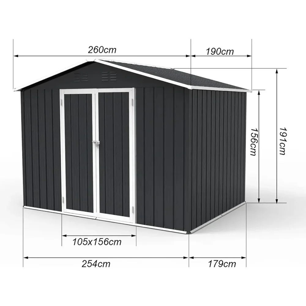 Imagem -02 - Armazenamento ao ar Livre Waterproof Garden Shed Bicicleta Lixo Can Ferramenta Cortador de Grama Metal ao ar Livre para Quintal 8ft x 6ft