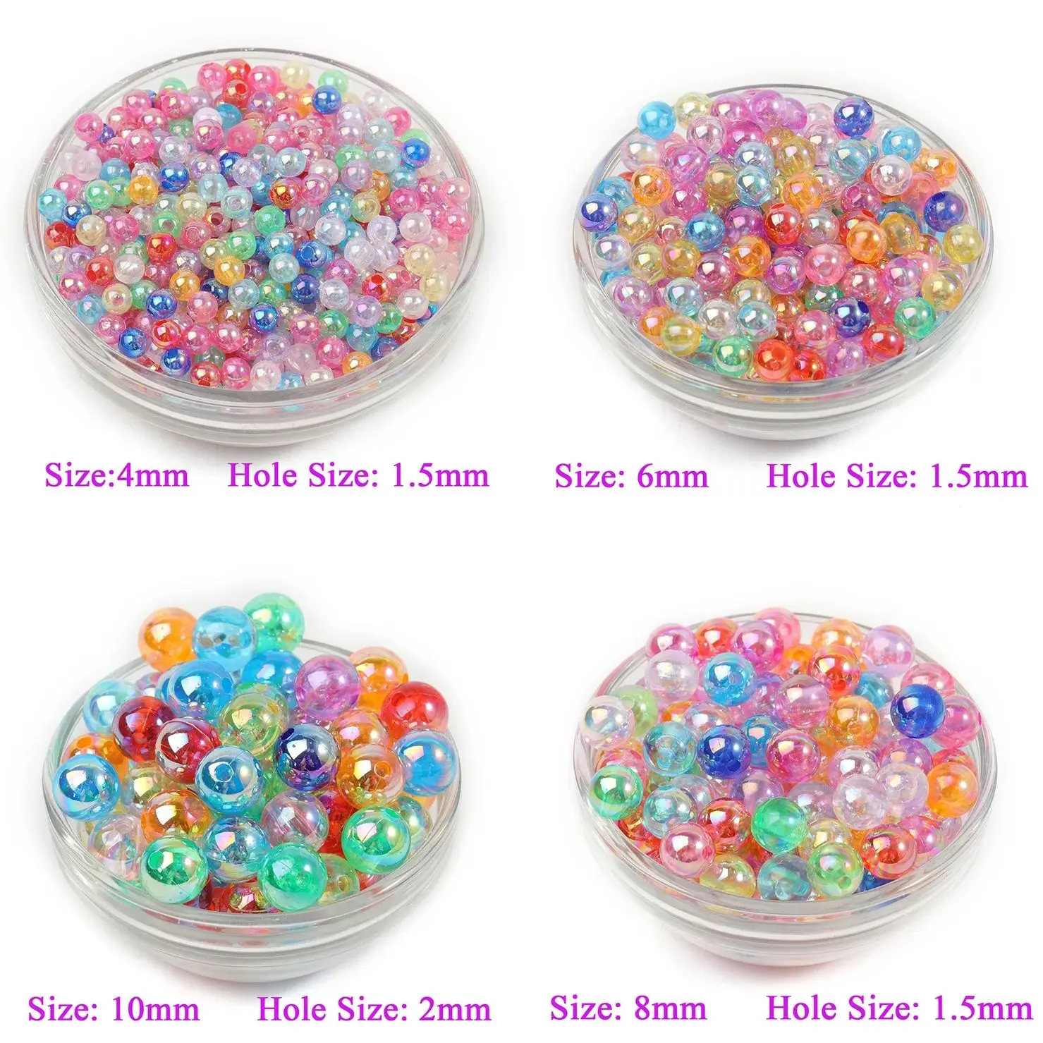 50/100/300/1000Pcs Mixed Color Clear Acrylic ABS Pearl Bead Round Loose Beads For Jewelry Making DIY Bracelet Accessories 4-10MM