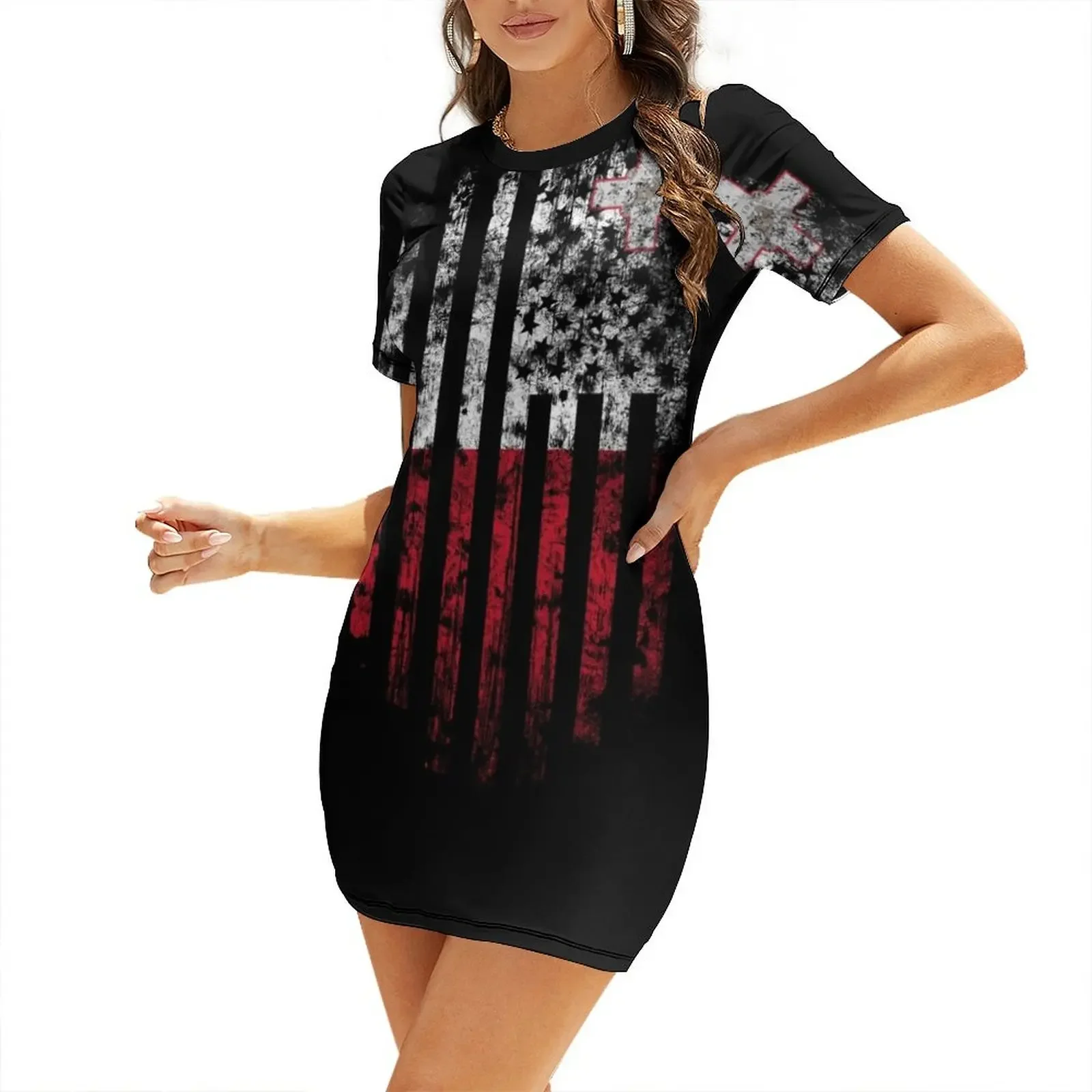 

Malta and America Flag Combo Distressed Design Short-Sleeved Dress women's dresses luxury Dress