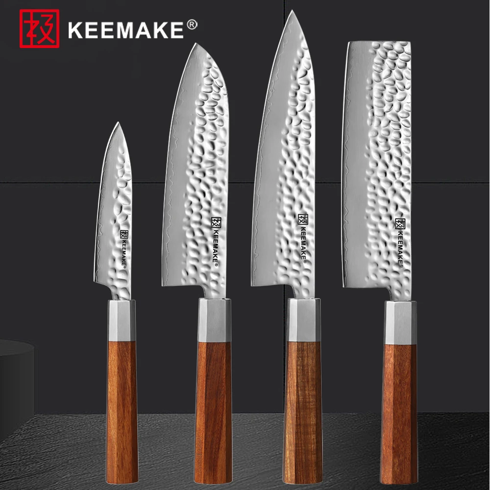 

Кухонный нож шеф-повара KEEMAKE из нержавеющей стали 9CR19mov 8 ''Gyuto 7'' Santoku Nakiri 5 '', практичный нож с деревянной ручкой, Подарочная коробка, инструменты