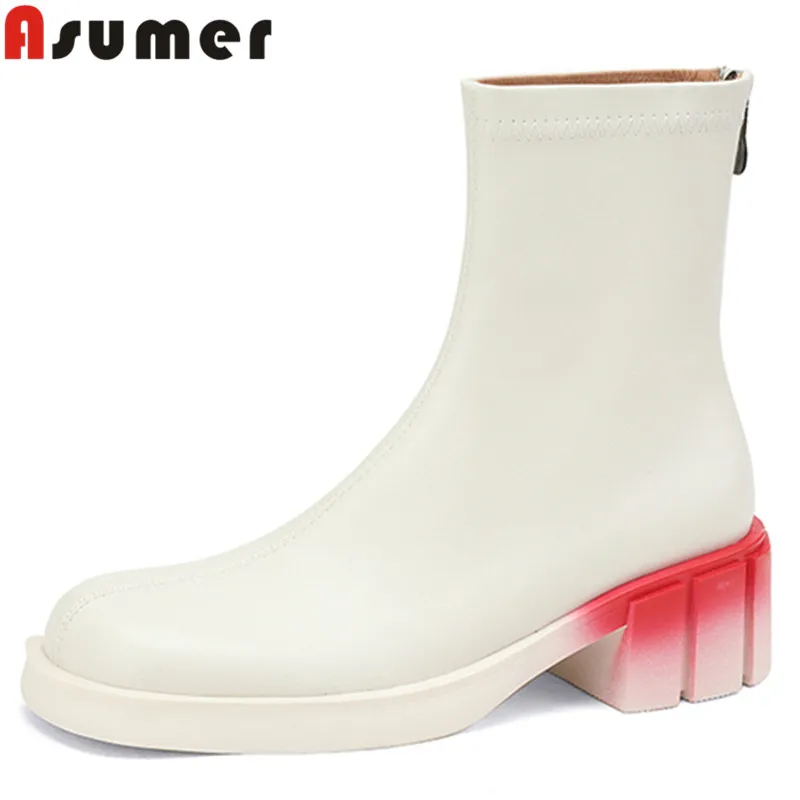 

ASUMER 2024 New Zipper Genuine Leather Women Boots Spring Autumn Ladies Ankle Boots Thick Med Heels Platform Shoes