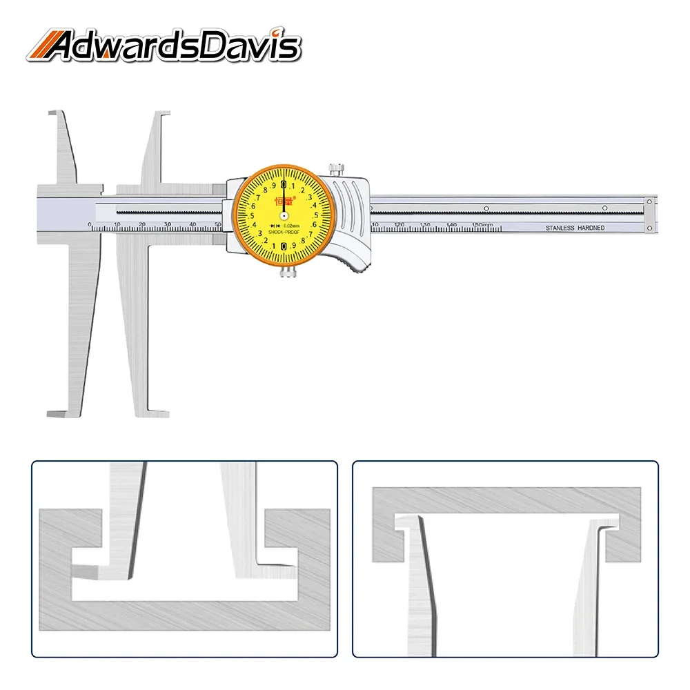 9-150mm 9-200mm 9-300mm High Precision Double Inner Groove Pointer Type With Watch Caliper Groove In Hole Measurement Tools